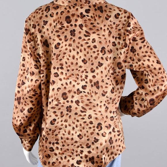 Vintage 90s Animal Print Silky Polyester Blouse 44" Bust - Picture 8 of 10